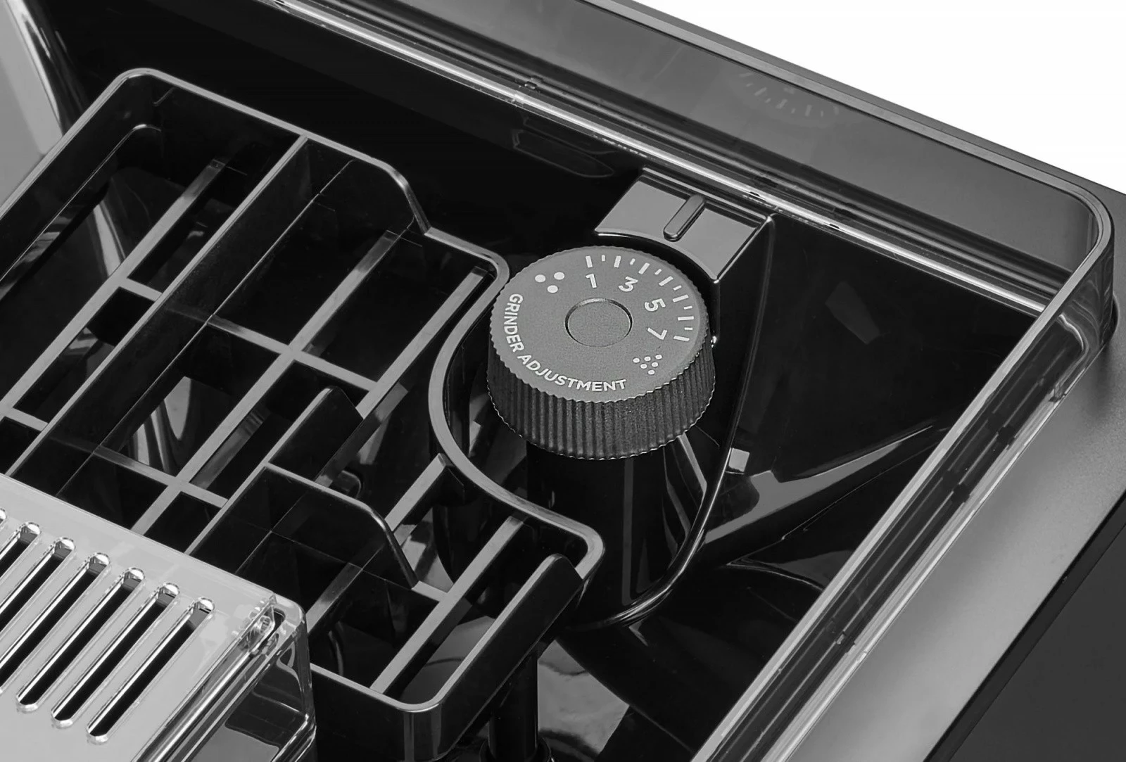 Aparat za espresso, 15 bar, 1725 W, jekleni mlinček 5 stopenj, rezervoar za vodo 1,8 L, zbiralnik za kavo 250 g, mlečni sistem, črn, Amica Elegance CM 7011