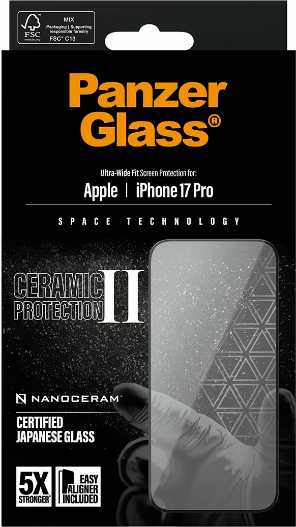 Zaščitno steklo PanzerGlass Ceramic II za iPhone 17 Pro, prozorno