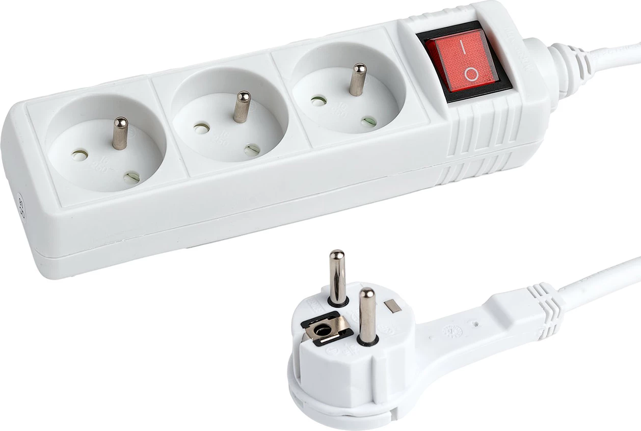 Podaljšek Hama Standard, 3 vtiči, 1,5 m, bel