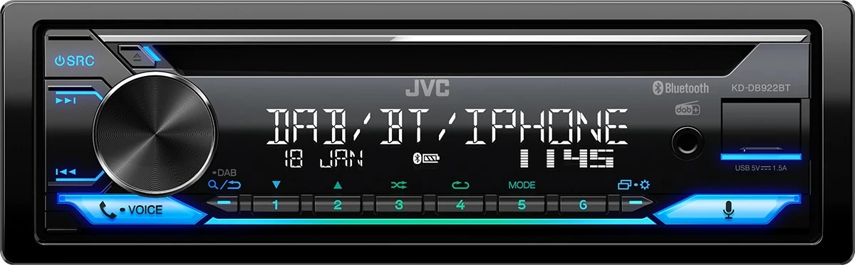 Avtoradio JVC KD-DB922BT, Bluetooth, 7.1 kanalov, USB, črn
