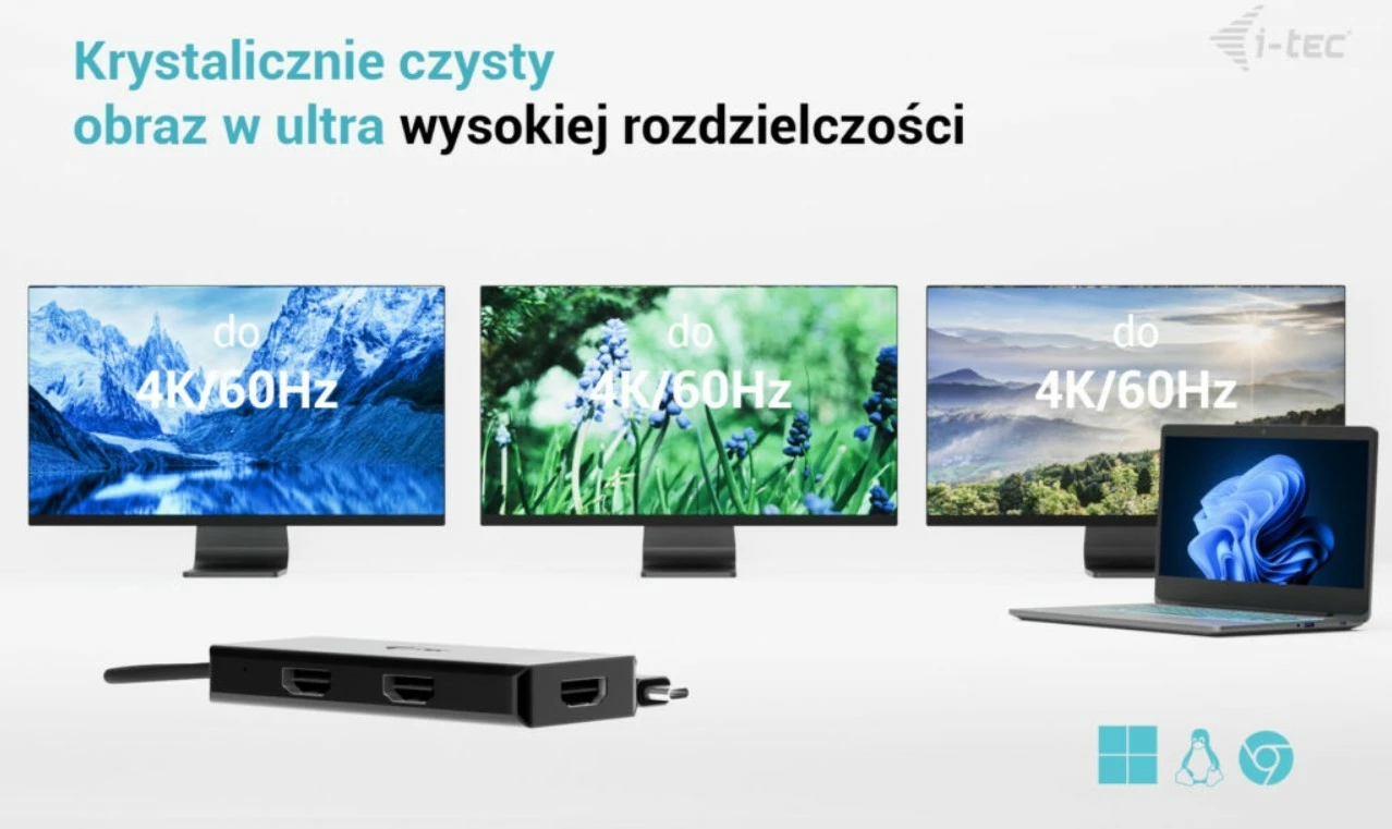 Docking postaja USB-C, i-tec C31TRIPLE4KHDMIPD, 3x HDMI 4K/60 ali 1440p/144 Hz, Power Delivery 100W, kabel 20 cm, črn