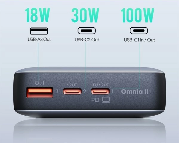 Power bank 20000mAh, 65W, 3x USB, siv — AUKEY PB-Y43