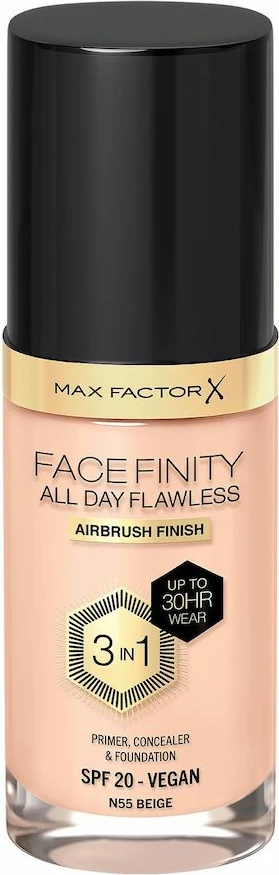 Tekoča podlaga za ženske Max Factor Facefinity All Day Flawless 3-v-1 N55 Beige 30 ml