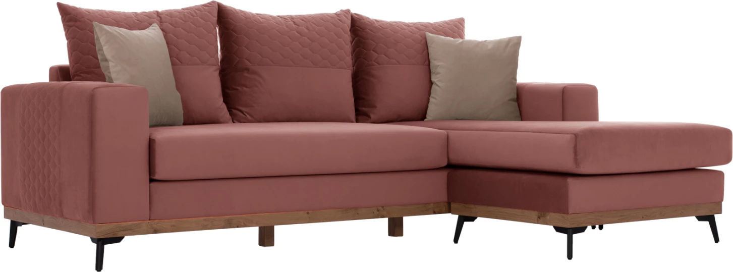 Kotna sedežna garnitura PORTOFINO, prašnato roza, visoke noge, 2 kosa, zamenljiva, tkanina, odporna na madeže in vodo