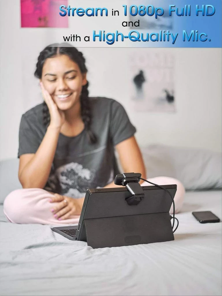 USB kamera, 2 MP, 1080p, z vgrajenim mikrofonom, črna — Manhattan