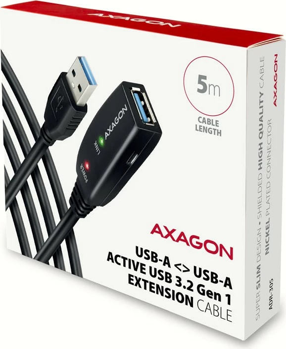 Aktivni podaljšek USB 3.2 Gen 1 AXAGON ADR-305, 5 m, črn Aktivni podaljšek USB 3.2 Gen 1 AXAGON ADR-305, 5 m, črn