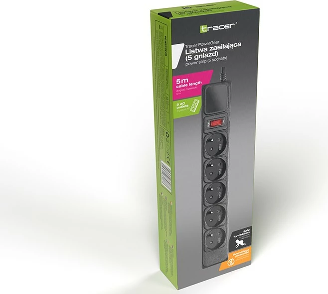 Razdelilnik Tracer PowerGear TRALIS47138, 5 vtičev, 5 m, črn