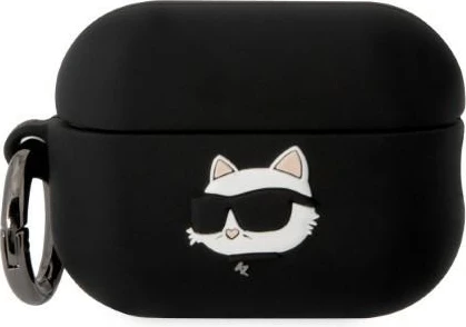 Ovitek za AirPods Pro 2, silikon, Choupette Head 3D, črn, Karl Lagerfeld KLAP2RUNCHK