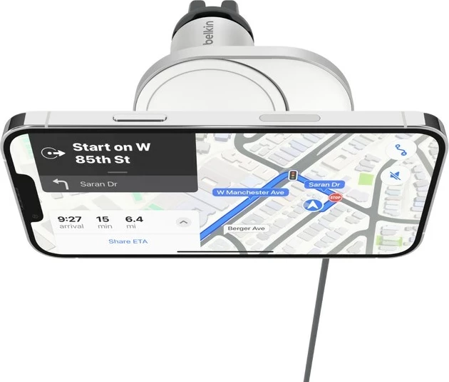 Brezžični polnilec za avto Belkin BoostCharge Pro WIC008BTGR-V2, 20 W, USB Type-C, srebrno/bele barve