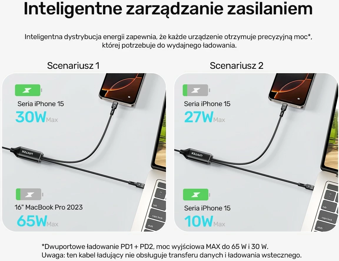 Kabel USB-C 2 v 1, PD 100 W, silikon, 1,8 m, črn Unitek