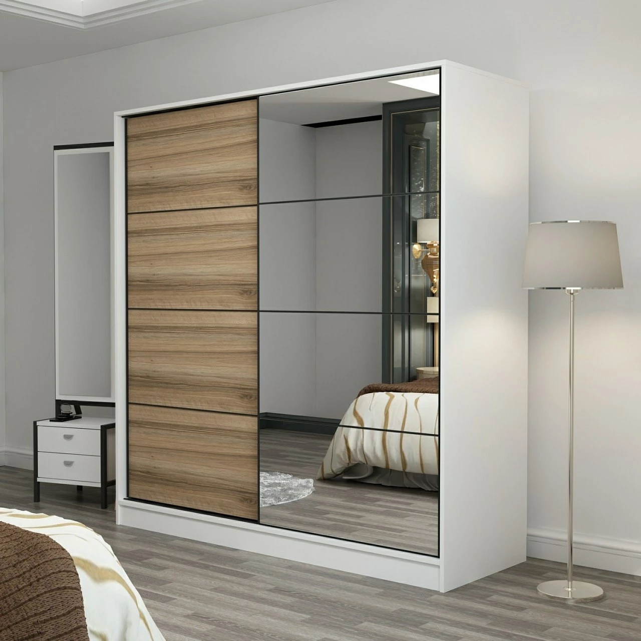Omara, bela in hrast, 180x190x52 cm - Hanah Home Kale