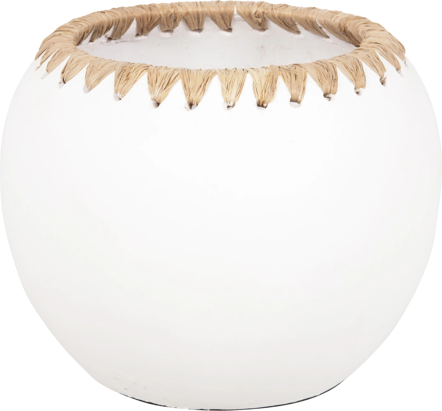 Dekorativna vaza FH4375 iz terakote v beli barvi s slamnato pletenino na robu Φ29x23Hcm