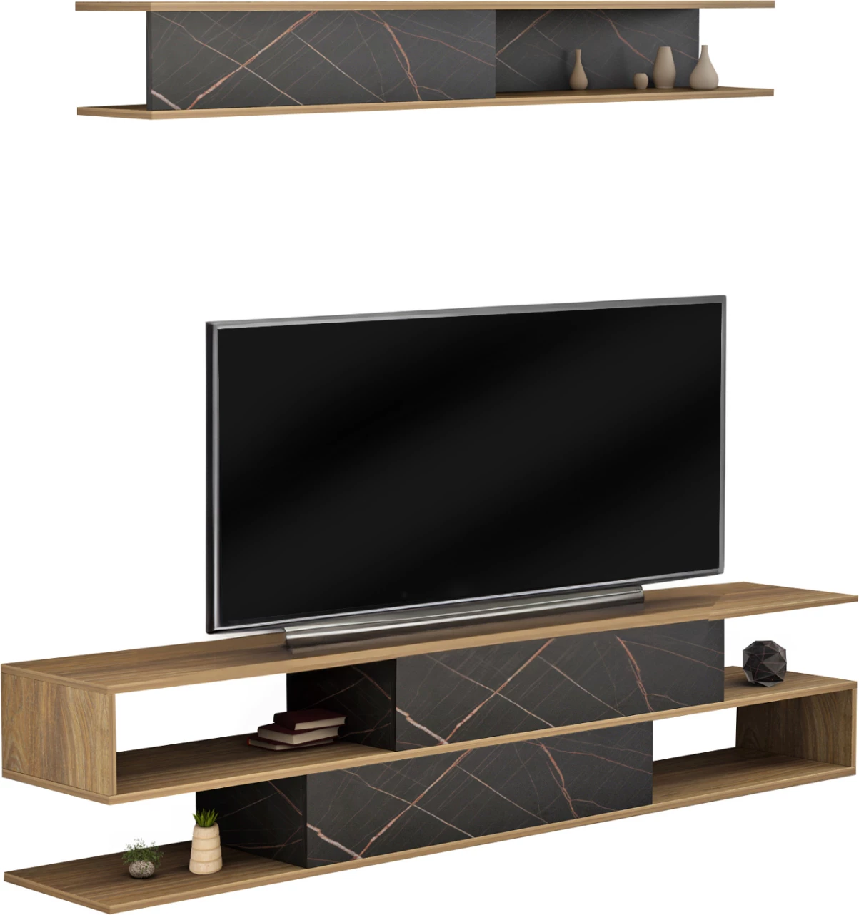 Komplet pohištva za TV Birgitta FH8903.12 iz melamina v naravno-črnem marmorju 181x31,5x39,6Hcm