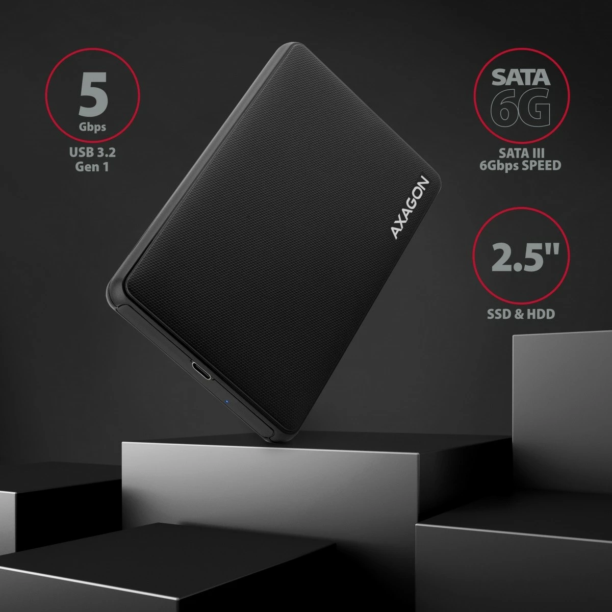Računalniško ohišje za 2,5" disk AXAGON EE25-SLC, USB-C 3.2 Gen 1, SATA 6G, črno Računalniško ohišje za 2,5" disk AXAGON EE25-SLC, USB-C 3.2 Gen 1, SATA 6G, črno