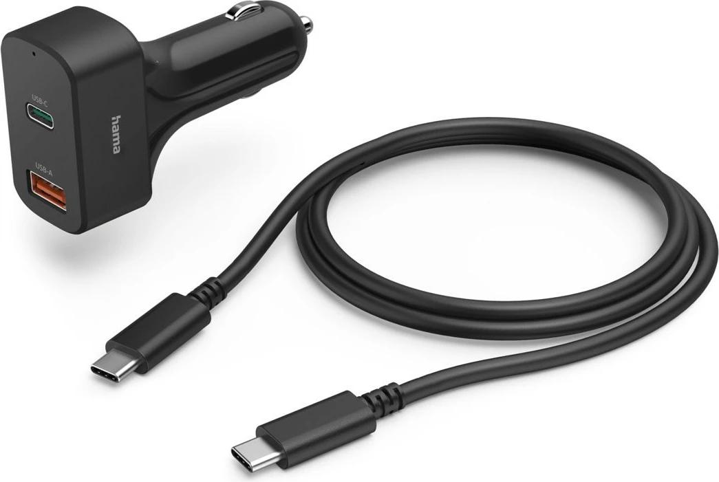 Avto polnilec Hama 200018, 65 W, USB-C in USB, 1,5 m, črn