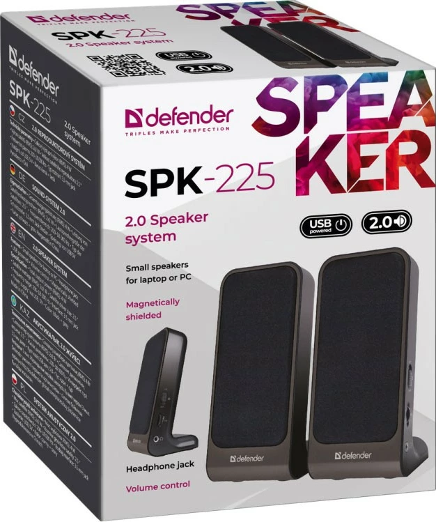 Zvočniki za računalnik Defender SPK-225, 2.0, 4W, USB, črno/sivi