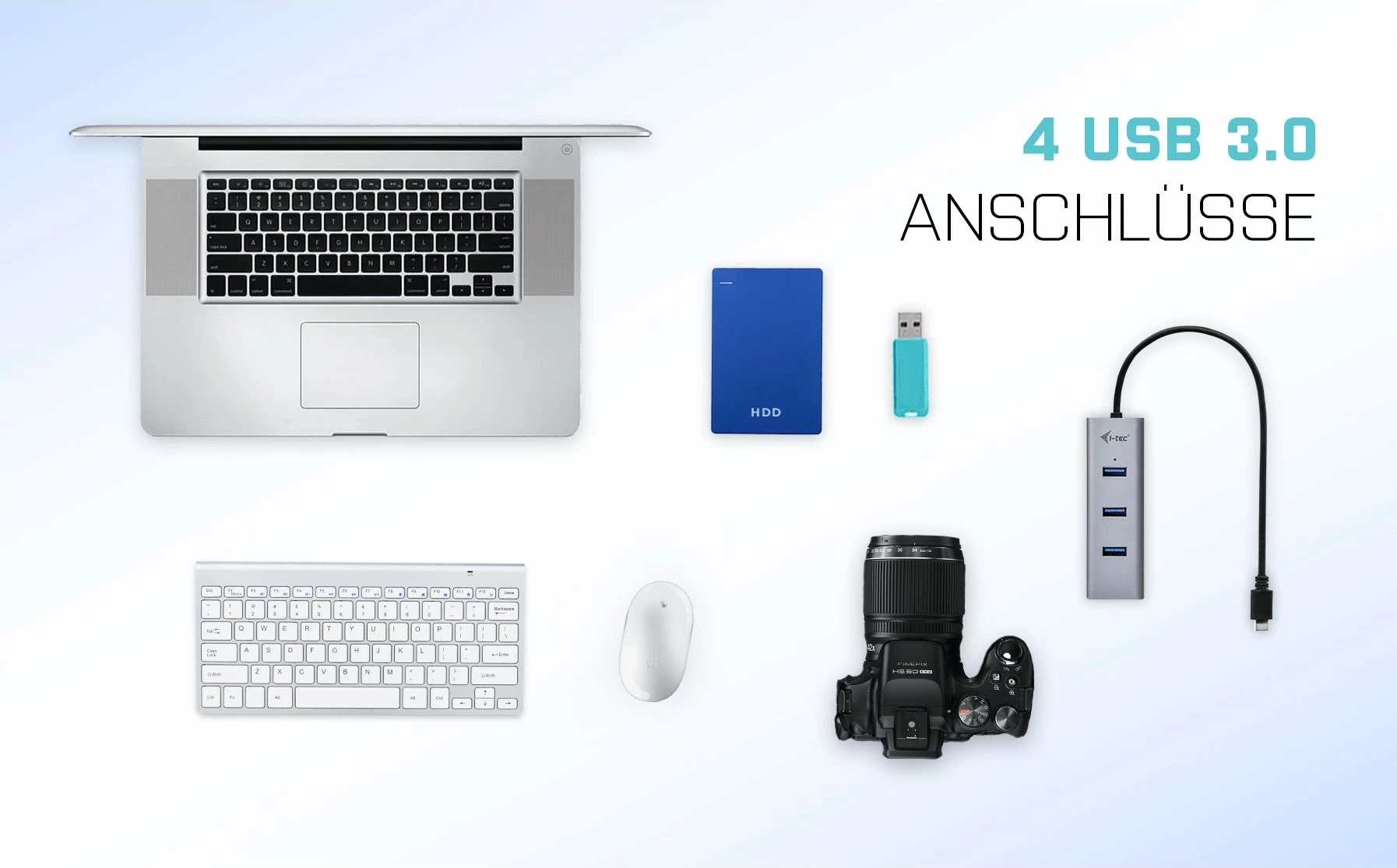 USB-C razdelilec I-Tec, 4 vrata, USB 3.2 Gen 1, 5000 Mbit/s, srebrno-siv