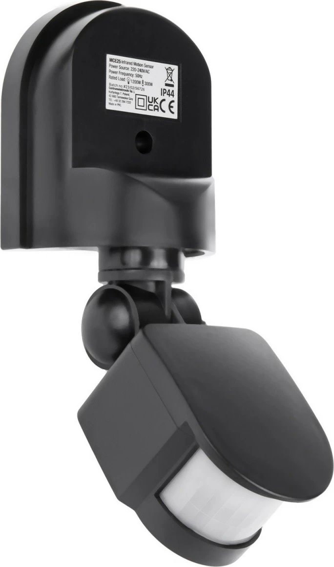 Senzor gibanja in mraka Maclean MCE25GR, 180°, 5–12 m, IP44, črn