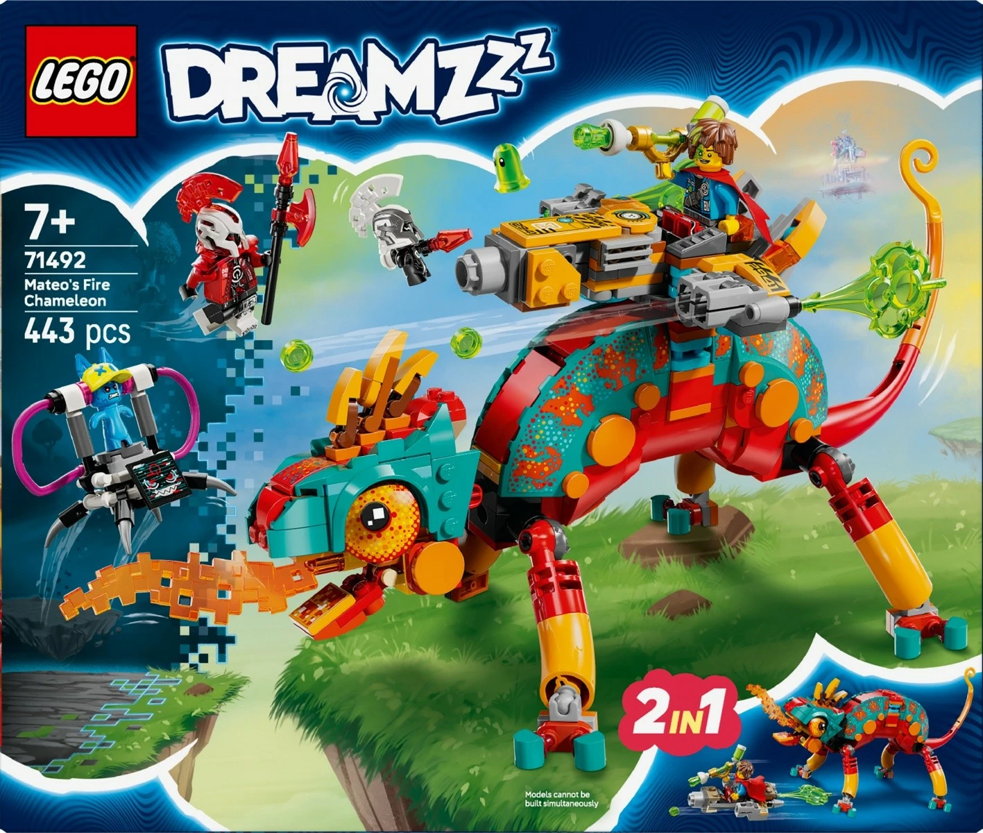 443-delni gradbeni set LEGO DREAMZzz Mateo's Fiery Chameleon 71492, za otroke, večbarven