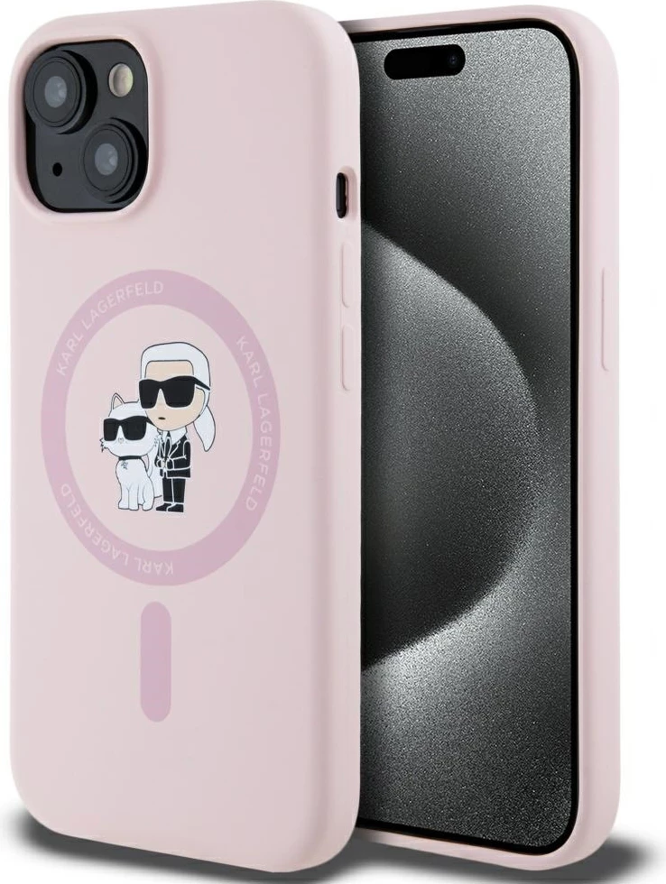 Ovitek iz silikona Karl Lagerfeld Karl&Choupette MagSafe za iPhone 15 Plus, roza