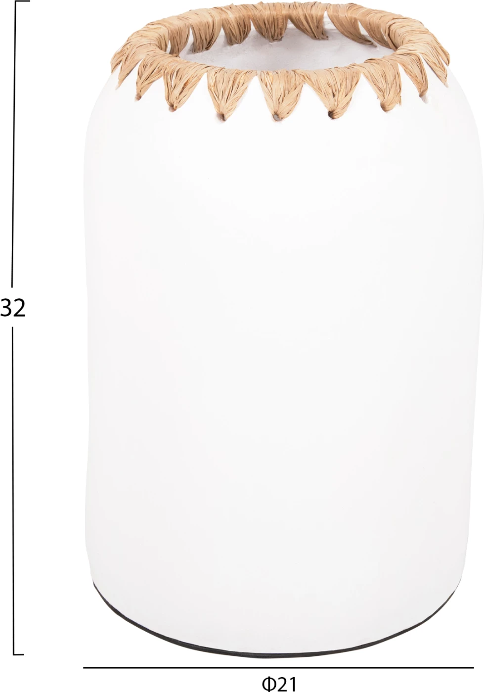 Dekorativna vaza FH4377 iz terakote v beli barvi s slamnato pletenino na robu Φ21Χ32Hcm
