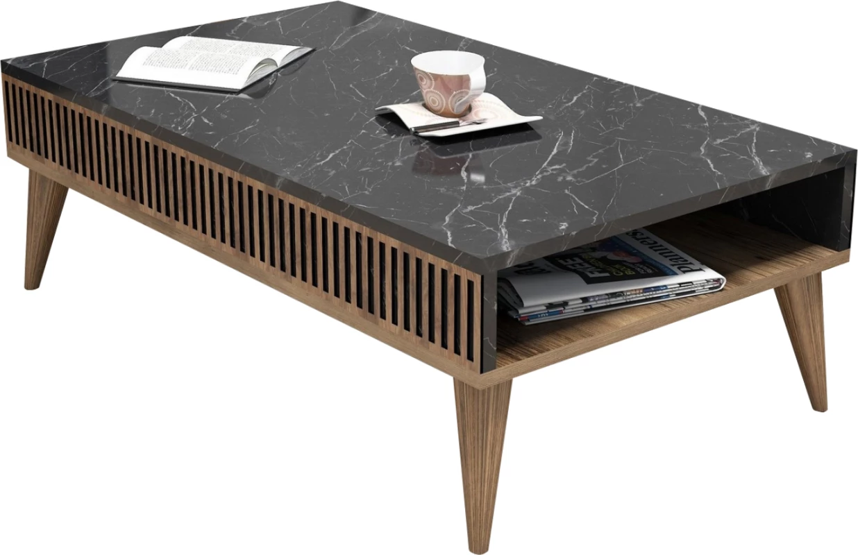 Klubska miza FH9505.02 melamin oreh-črna marmorna površina 105x60x34,6H cm