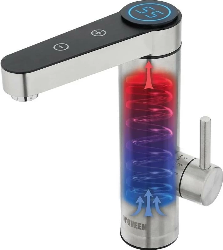 Električna pipa za vodo N'OVEEN IWH960, LED zaslon, inox, IPX4, srebrna