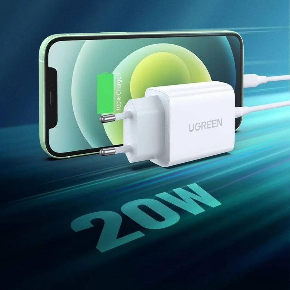 20W polnilec, USB-C, Power Delivery 3.0 in Quick Charge 4.0+, UGREEN, bel 20W polnilec, USB-C, Power Delivery 3.0 in Quick Charge 4.0+, UGREEN, bel