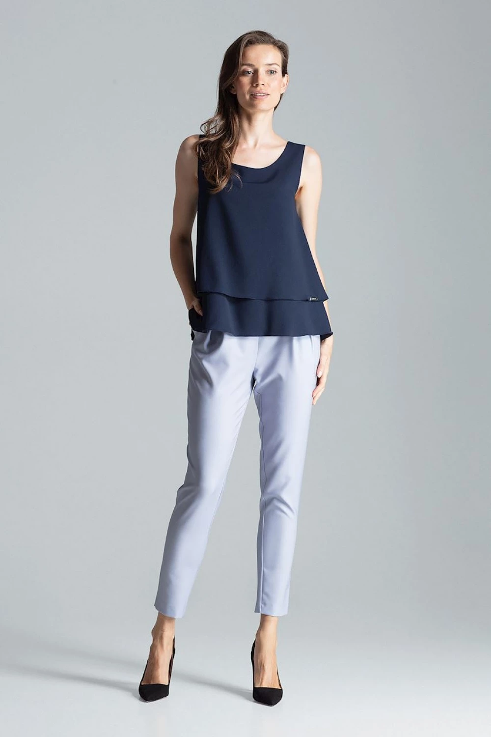 Elegantna brezrokavna bluza Figl 135767, temno modra
