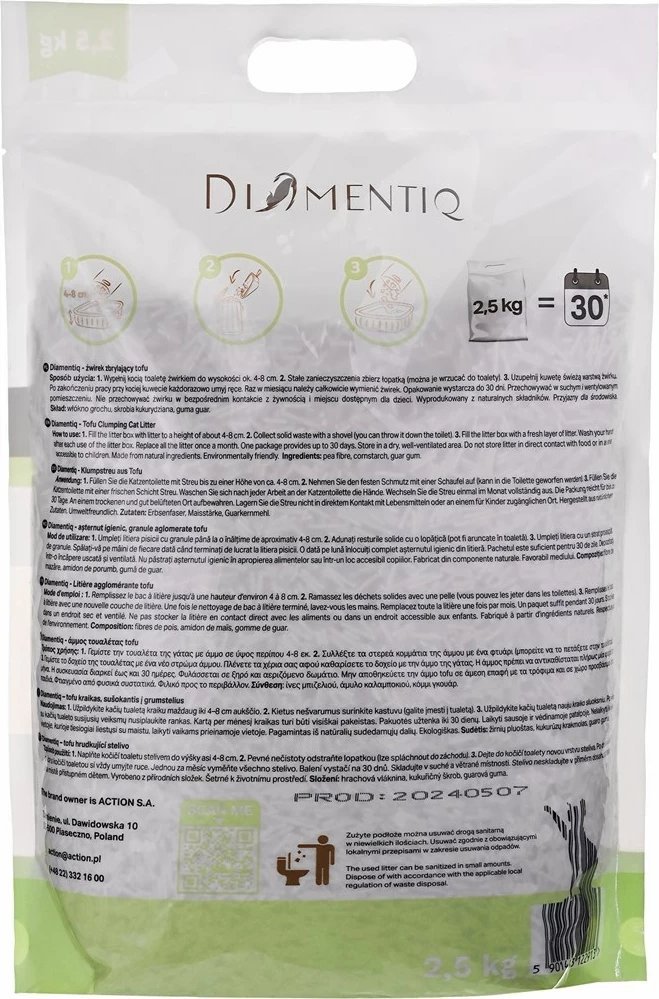 Mačji stelja Tofu Matcha Ultra, DIAMENTIQ, 2,5 kg