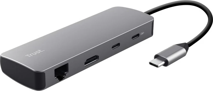 USB-C razdelilnik, 8 vrat, siv, Trust 25672