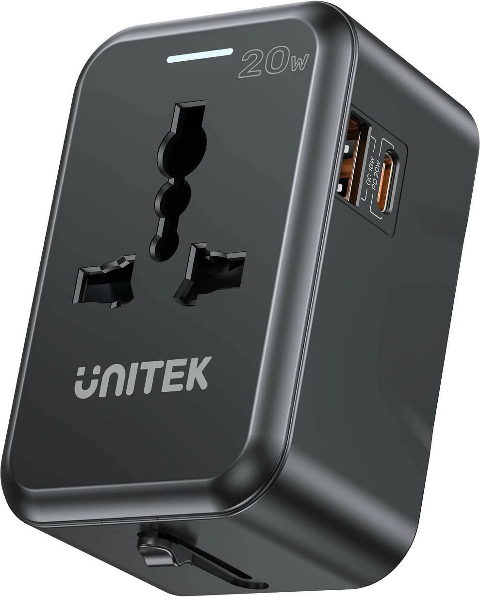 Potovalni polnilec Unitek, PD 20 W, črn
