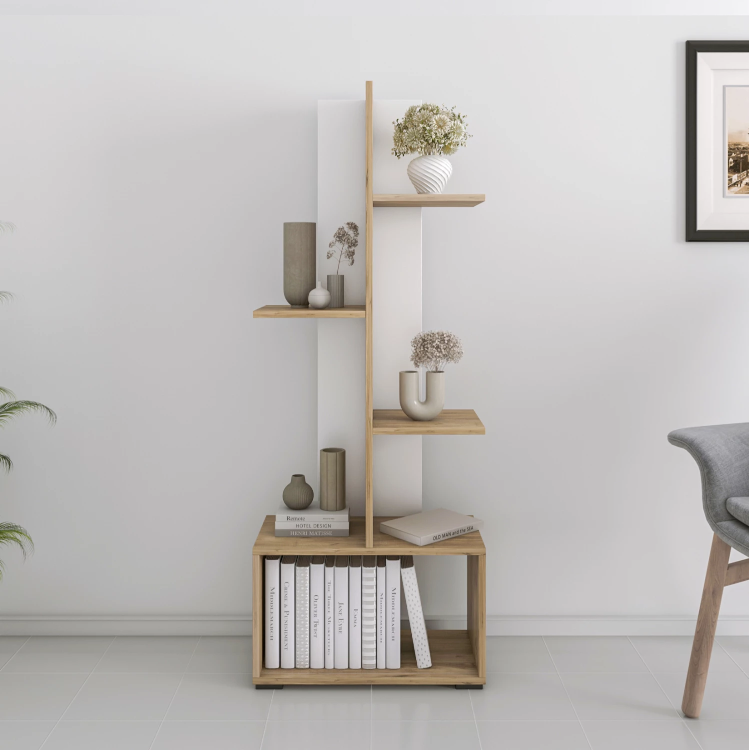 Knjižna polica TRIVIO FH18195.03 melamin v beli-atlantis zeleni 50x25x127H cm