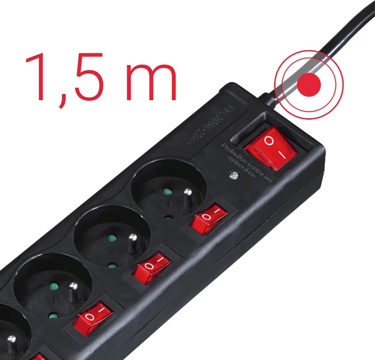 Zaščitna vtičnica 6-izhodna, 1,4 m, z gumbi, Hama P22237730000, črna