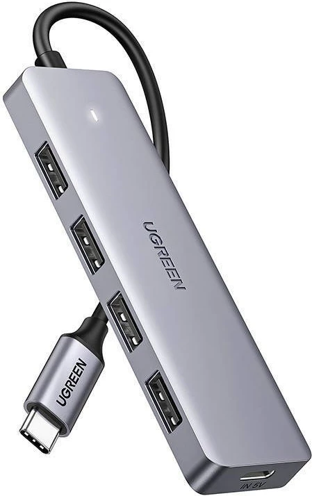 USB-C razširitveni hub 4-v-1, 4x USB 3.0 + USB-C, UGREEN, siva