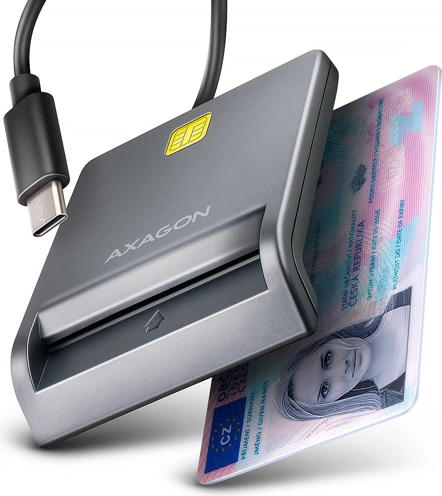 Čitalec kartic AXAGON CRE-SM3TC, USB-C, 1,2 m, siv
