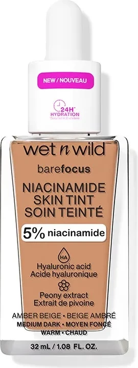 Tekuči puder unisex, obogaten z 5% niacinamidom, Amber Beige, 32 ml - Wet N Wild Wnw Makeup Fdt Niacinam Skin Tint 6321e