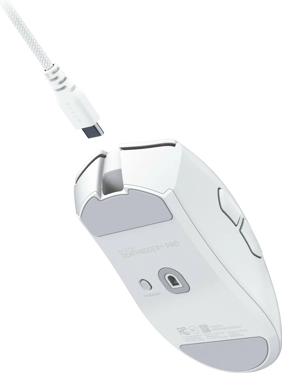 Ergonomski brezžični miška Razer DeathAdder V4 Pro, wireless in USB-C, 45K DPI, 6 gumbov, bela