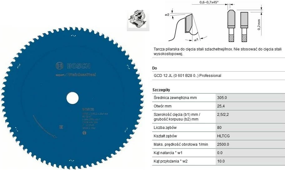 Rezalni krožni disk za nerjaveče jeklo Bosch 1680149, 305 x 25,4 x 80 mm, modre barve