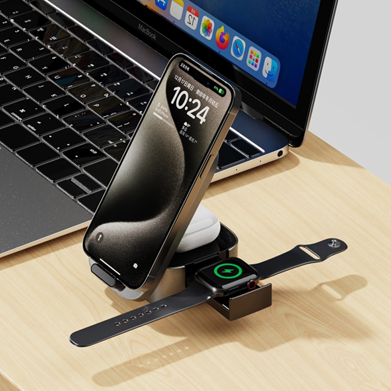 Brezžični polnilnik 3-v-1, 15 W, za telefon, pametno uro in slušalke — Dudao A11Pro+, črn