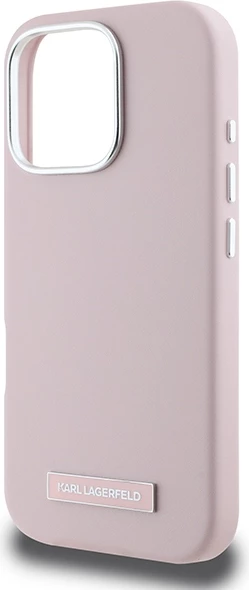 Ovitek z aluminijasto ploščico MagSafe, Karl Lagerfeld FW za iPhone 16 Pro, rožnat