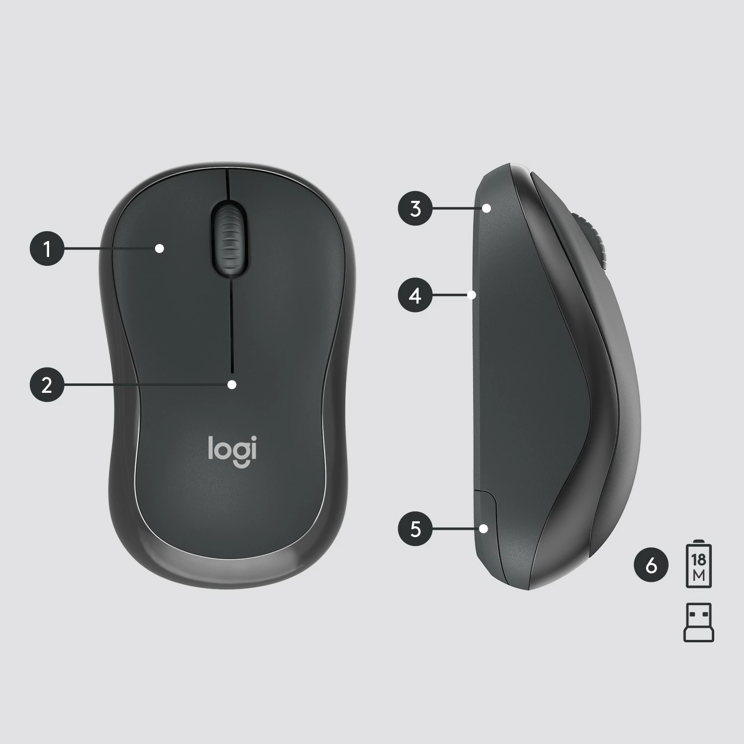Tih komplet tipkovnice in miške Logitech MK295 Silent Wireless, polna velikost (100%), žična, USB, QWERTY, grafit, miška vključena
