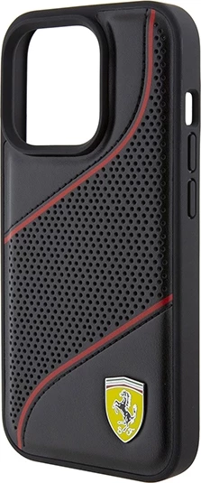 Zaščitni ovitek Perforated Waves z metalnim logotipom Ferrari za iPhone 15 Pro, črn