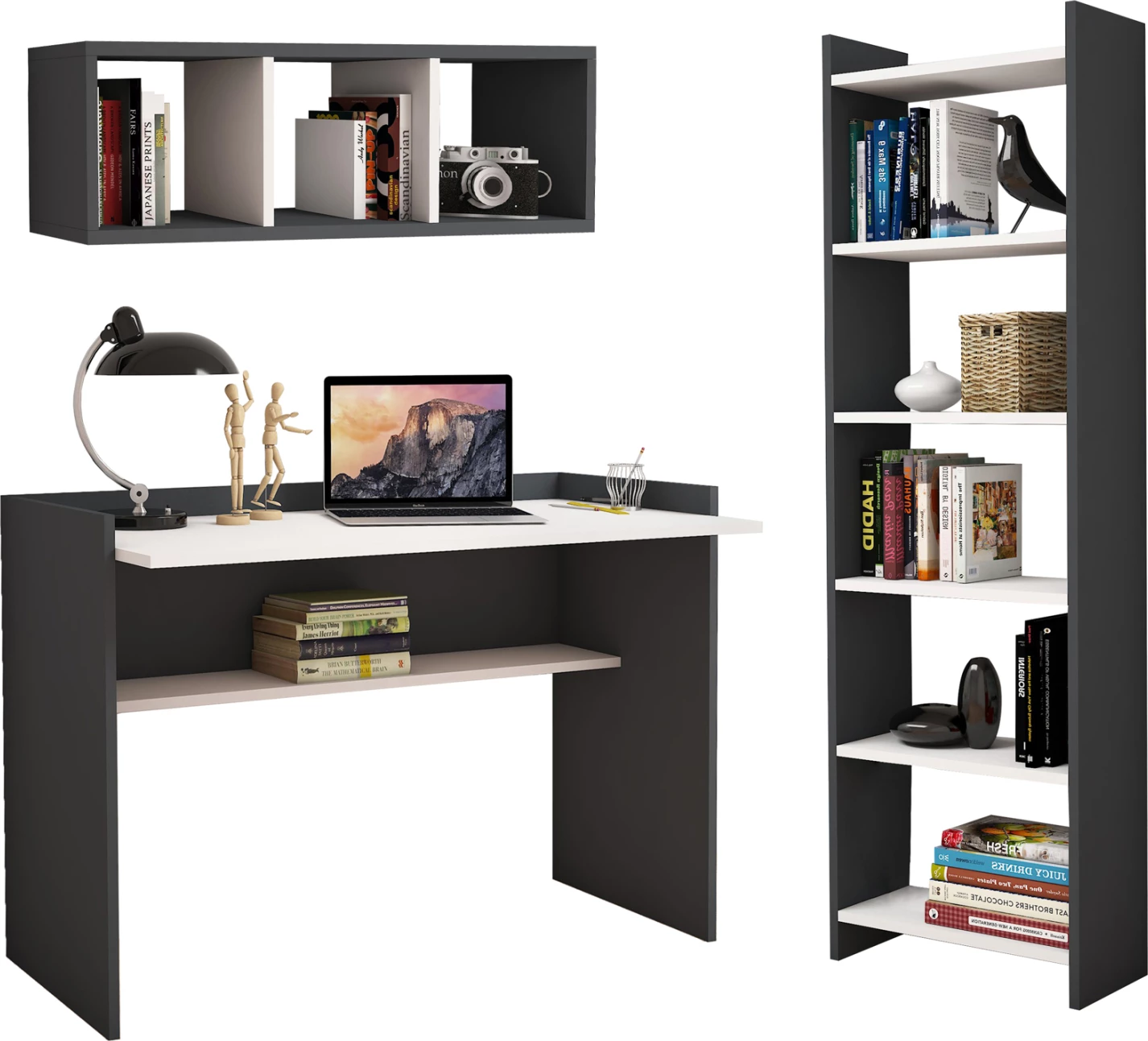 Pisarniška kompozicija FH11776.13 3 kosi melamin v sivi in beli barvi