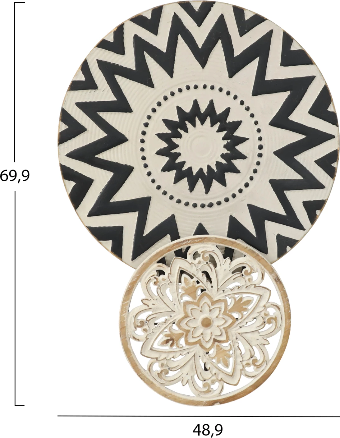 Stenska dekoracija FH7554 kovinska 2-delna nomadski slog - črna, bež, umazano bela