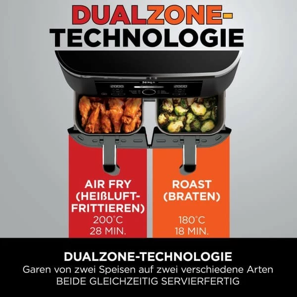 Air fryer Ninja Foodi AF200EU, 7,6 L, 2 košari, 2400 W, črn