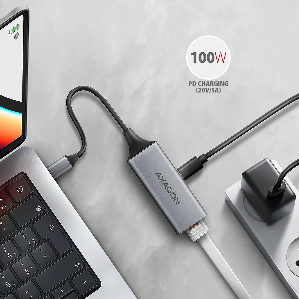 Omrežna kartica AXAGON ADE-TXPD, USB-C 3.2 Gen 1, Gigabit Ethernet, Power Delivery 100W, siva Omrežna kartica AXAGON ADE-TXPD, USB-C 3.2 Gen 1, Gigabit Ethernet, Power Delivery 100W, siva