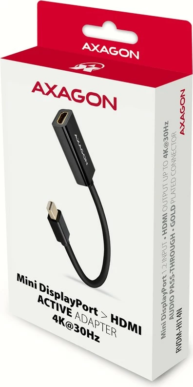 Aktivni adapter Mini DisplayPort na HDMI AXAGON RVDM-HI14N, 4K/30Hz, črn Aktivni adapter Mini DisplayPort na HDMI AXAGON RVDM-HI14N, 4K/30Hz, črn
