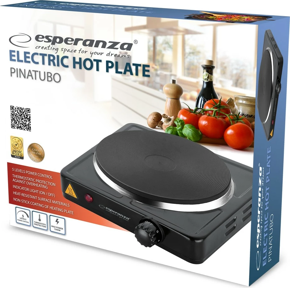 Električni kuhalnik Esperanza PINATUBO EKH002K, 1500 W, črn