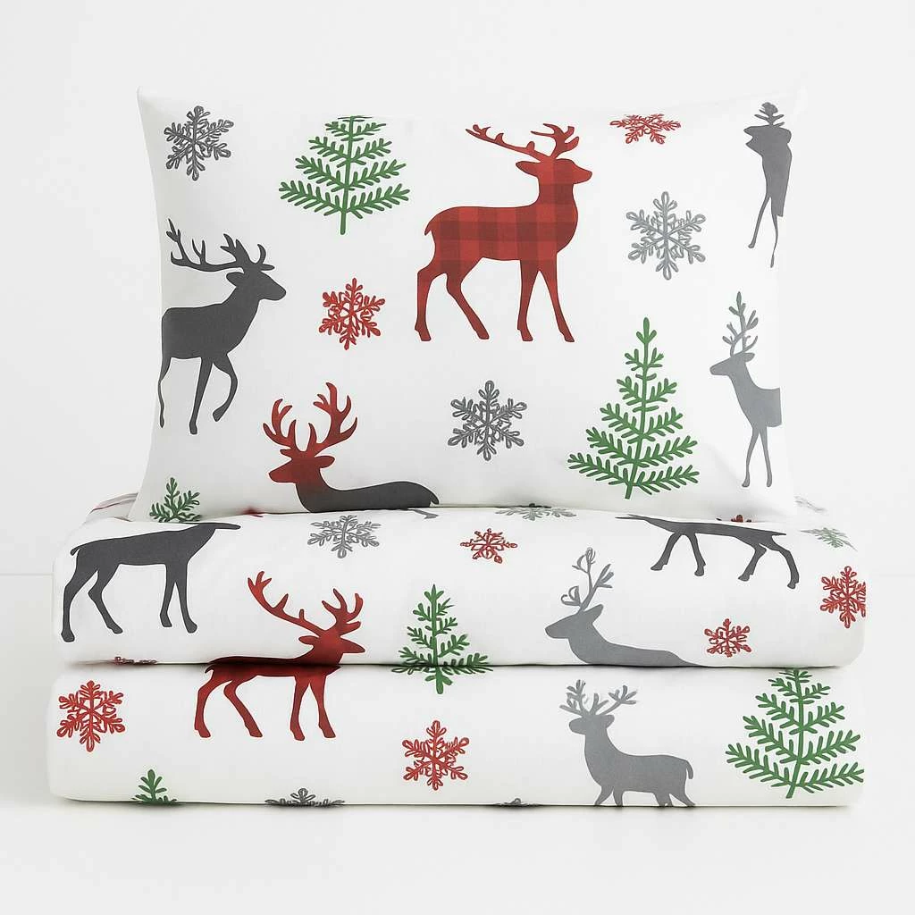 Prevleka za dvojno odejo, praznična tema, rdeča, bela, zelena, siva L'essentiel Chr-Coverset-1